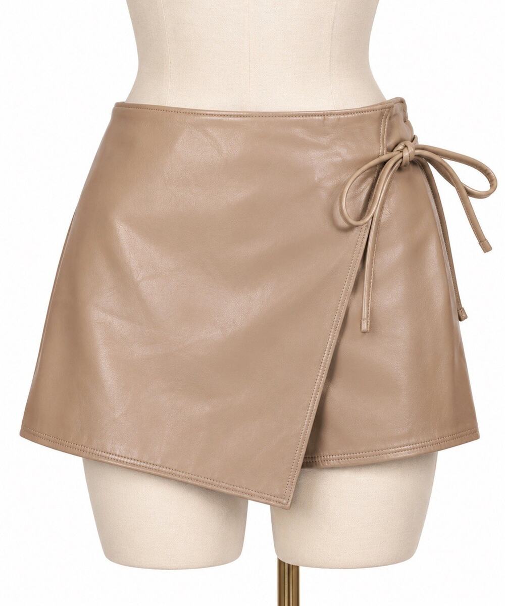 Abercrombie Fitch Tan Vegan Leather Wrap Mini Skort Side Tie Y2K Preppy Skirt S